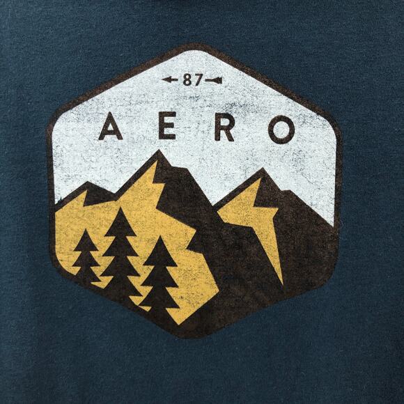 Aeropostale Teal Blue Green Hexagonal Mountain Trees Pull Over Hoodie Sweatshirt - Picture 9 of 10